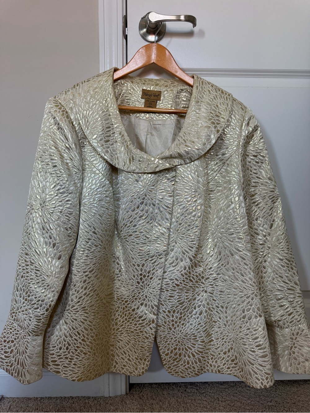 VINTAGE midnight velvet gold metallic print blazer jacket coast size 22 W bell